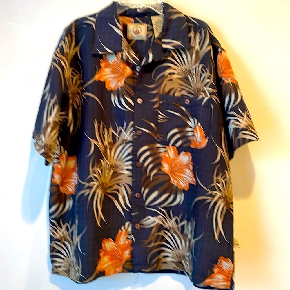 Joe Marlin Hawaiian Shirt Men's Large Floral Button Up Short Sleeve